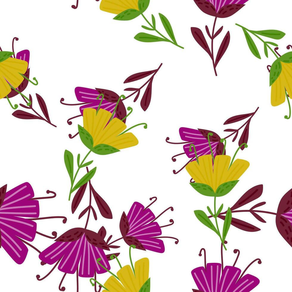 Contemporary flower seamless pattern. Cute stylized flowers wallpaper. Decorative naive botanical backdrop. vector