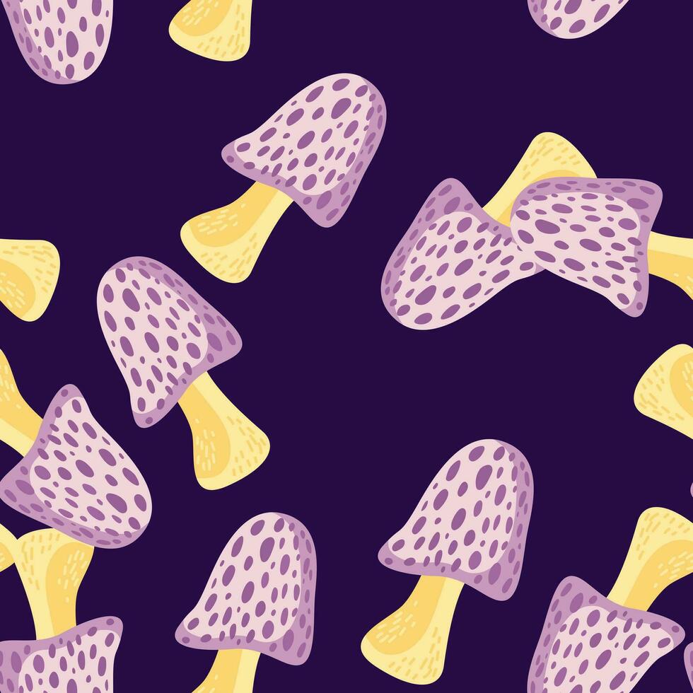 Magical fly agaric wallpaper. Seamless pattern with fairytail mushrooms. vector