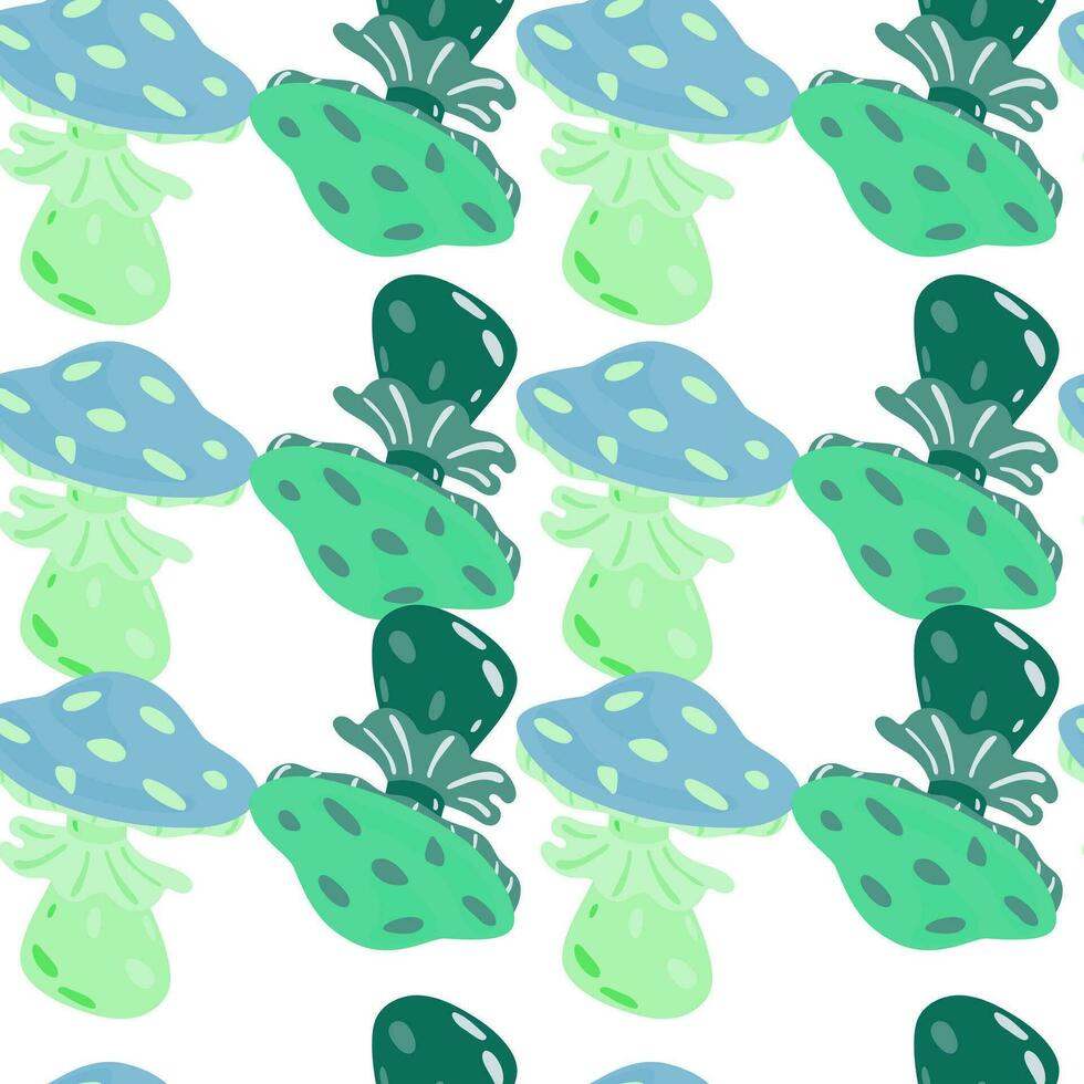 Magical magic fly agaric seamless pattern. Creative mushrooms silhouettes wallpaper. vector