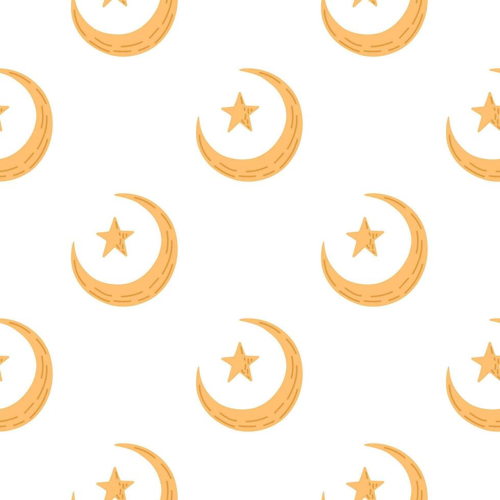 Seamless pattern with hand drawn moon and stars silhouettes print. vector