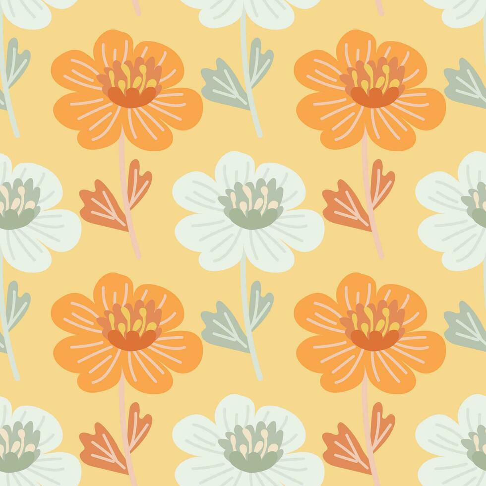 Simple chamomile flower seamless pattern. Decorative naive botanical wallpaper. Cute stylized flowers background. vector