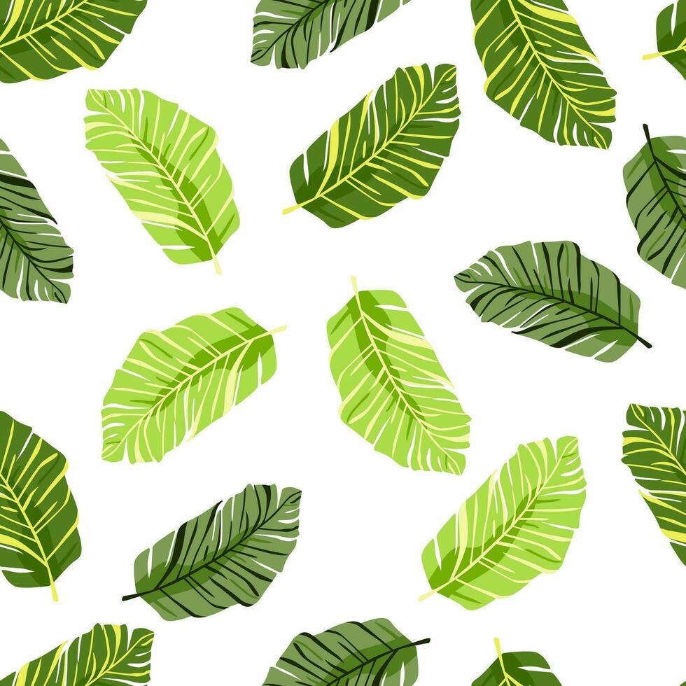 Abstract exotic plant seamless pattern. Botanical leaves wallpaper. Tropical pattern backdrop with palm leaf and floral motifs. vector