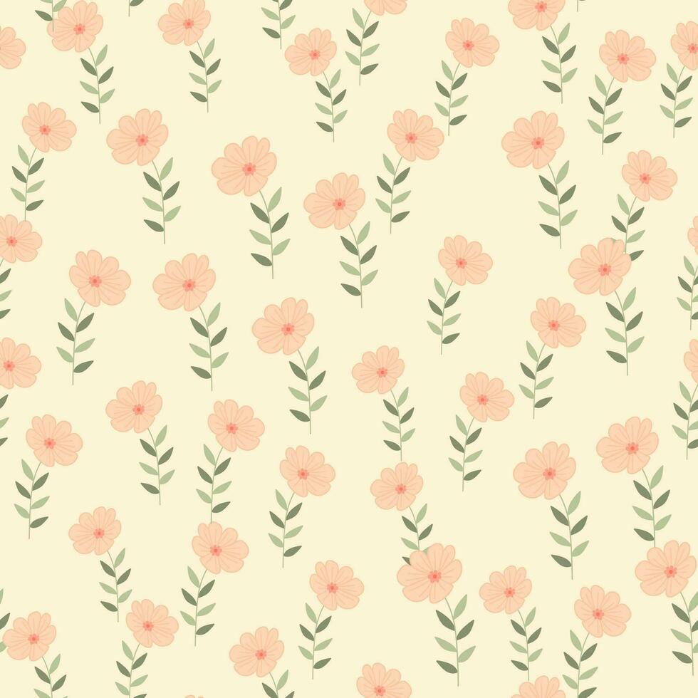 Simple stylized flower seamless pattern. Decorative naive botanical backdrop. vector