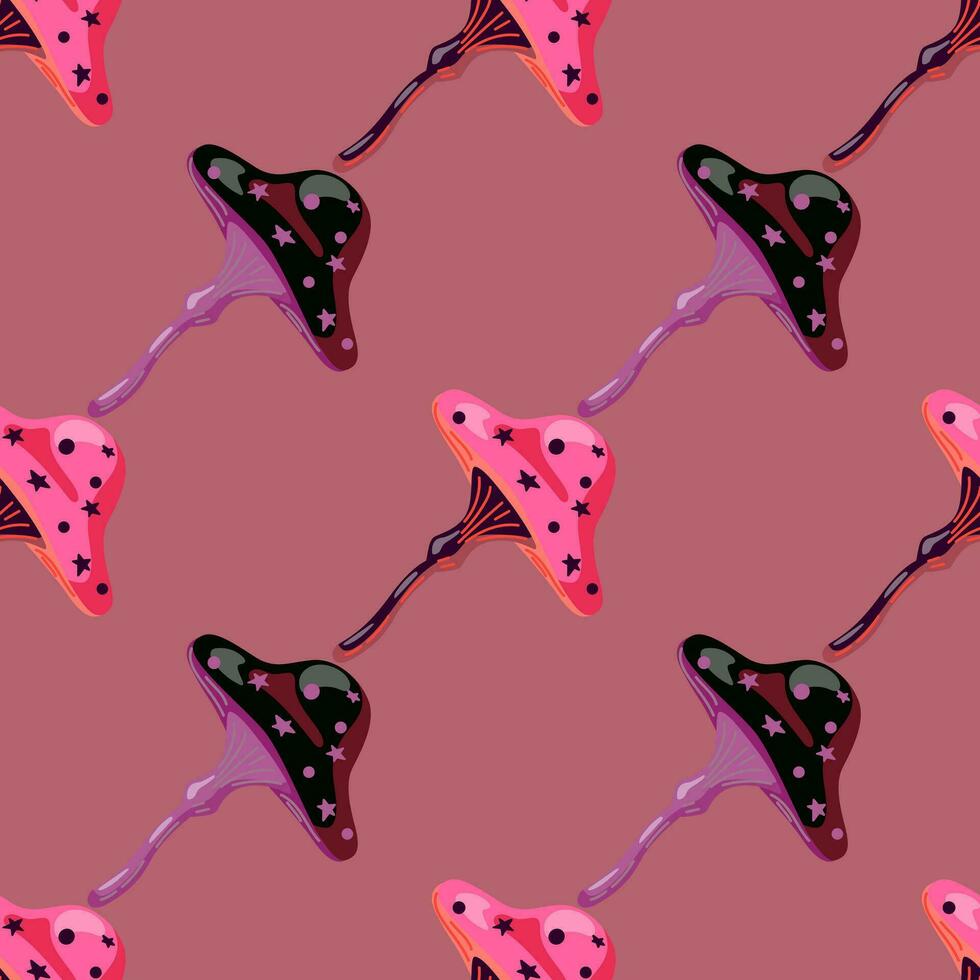 Seamless pattern with fairytail mushrooms. Magical fly agaric wallpaper. vector