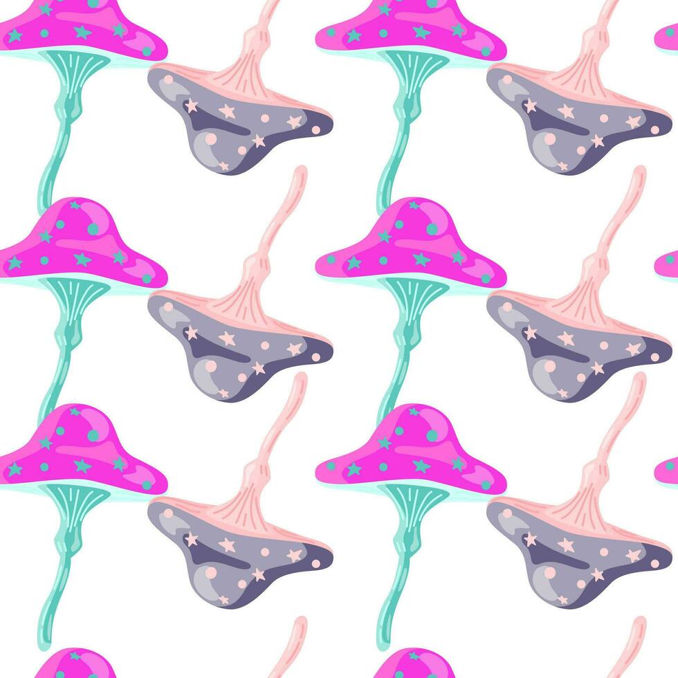 Seamless pattern with fairytail mushrooms. Magical fly agaric wallpaper. vector