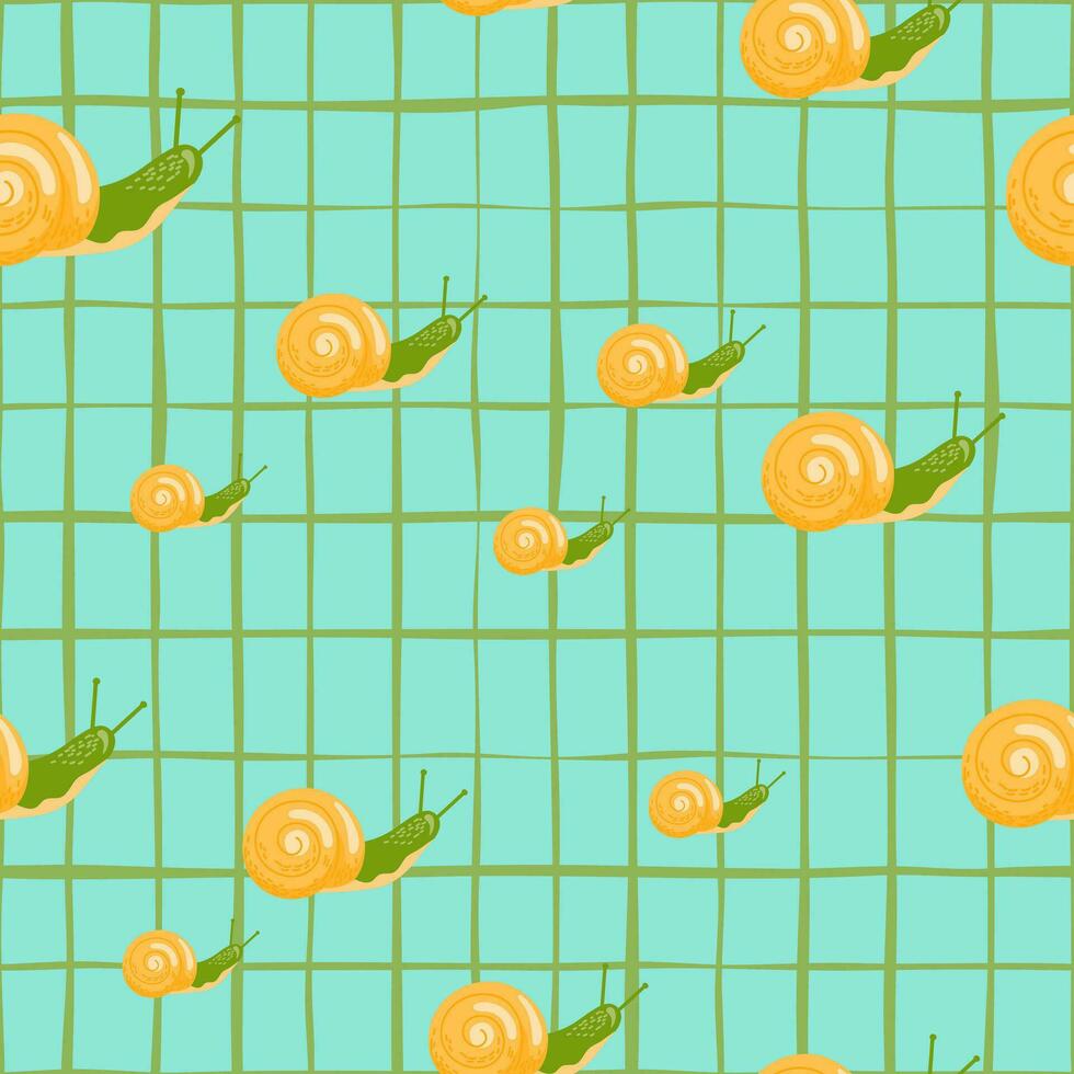 Cute snails seamless pattern. Funny cartoon character wallpaper in doodle style. vector