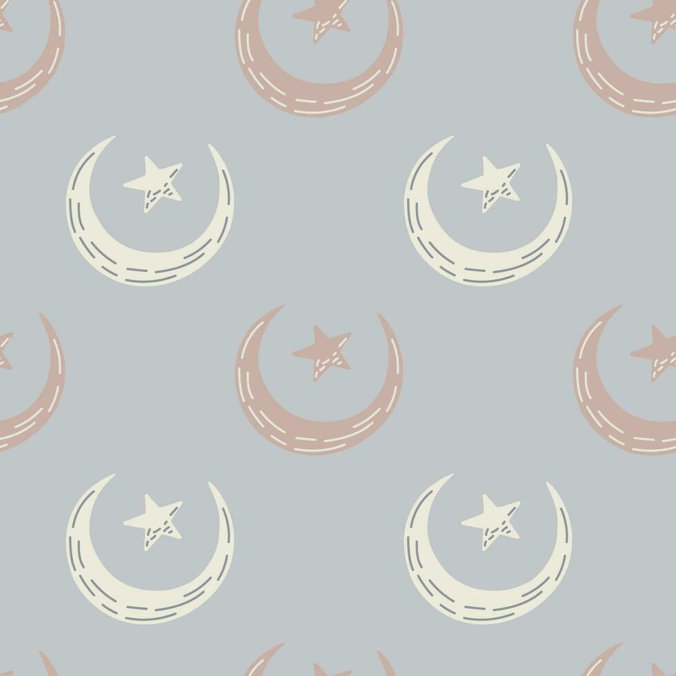 Seamless pattern with hand drawn moon and stars silhouettes print. vector