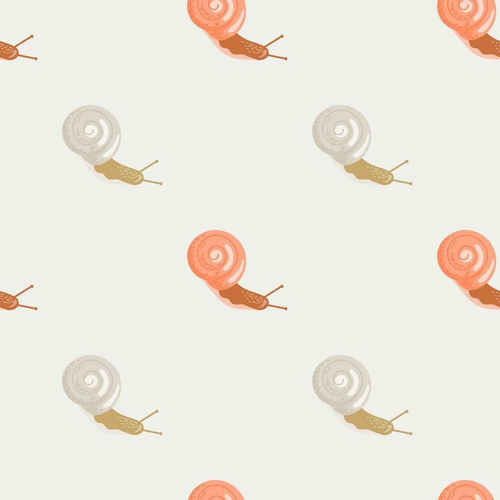 Cute snails seamless pattern. Funny cartoon character wallpaper in doodle style. vector