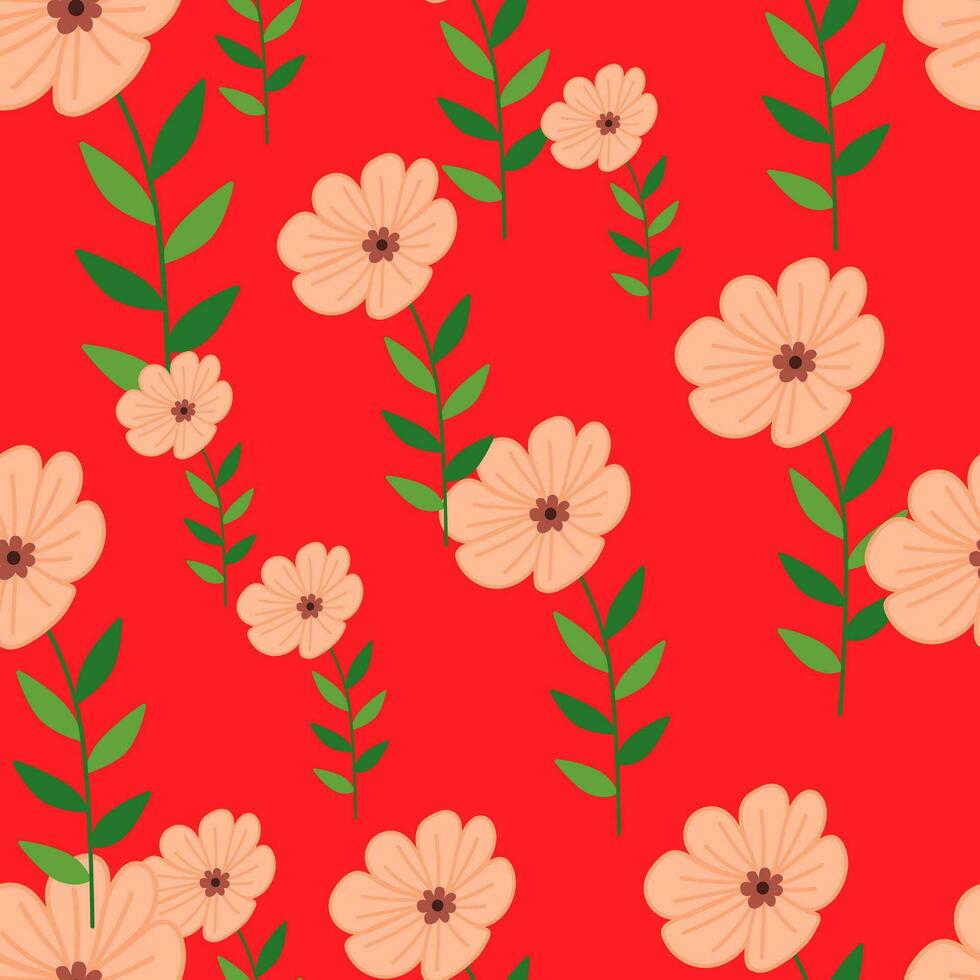 Simple stylized flower seamless pattern. Decorative naive botanical backdrop. vector