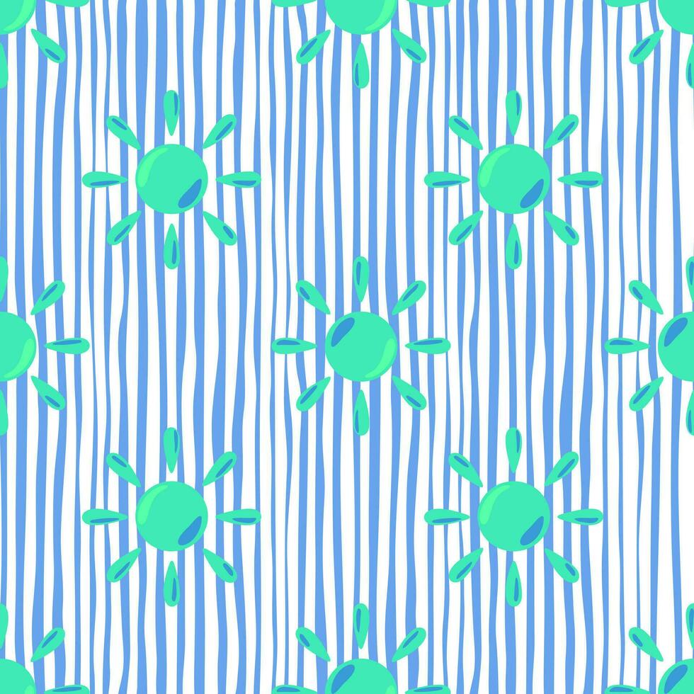 Sun seamless hand drawn pattern in doodle style. vector