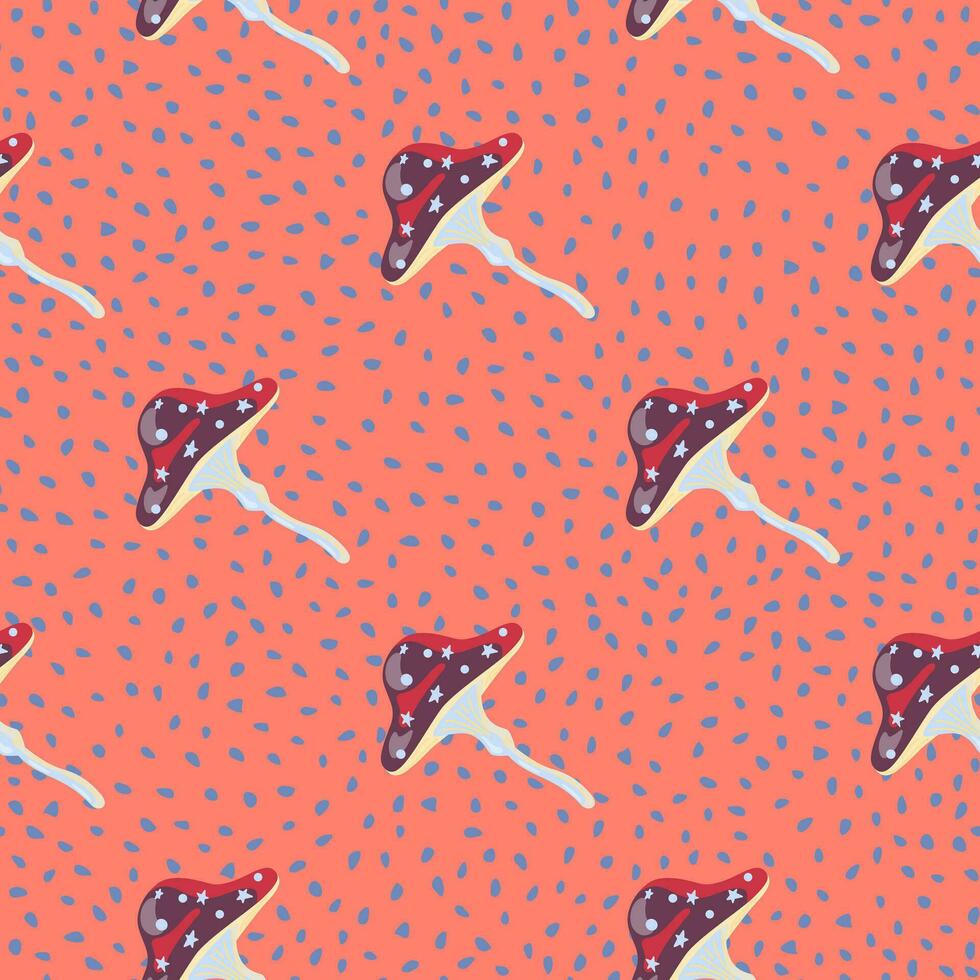 Seamless pattern with fairytail mushrooms. Magical fly agaric wallpaper. vector