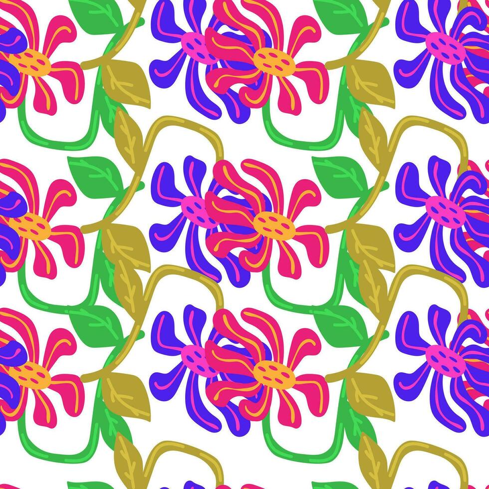 Decorative retro abstract flower seamless pattern. Vintage stylized flowers background. vector