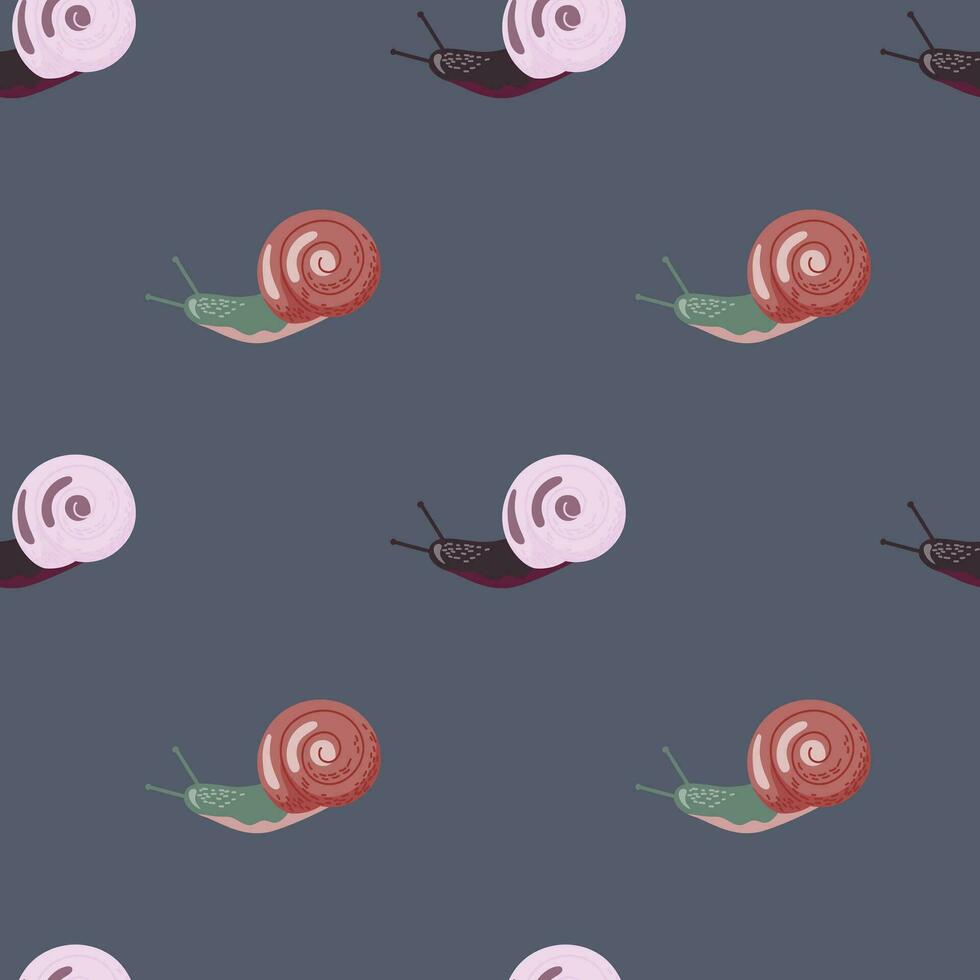 Cute snails seamless pattern. Funny cartoon character wallpaper in doodle style. vector