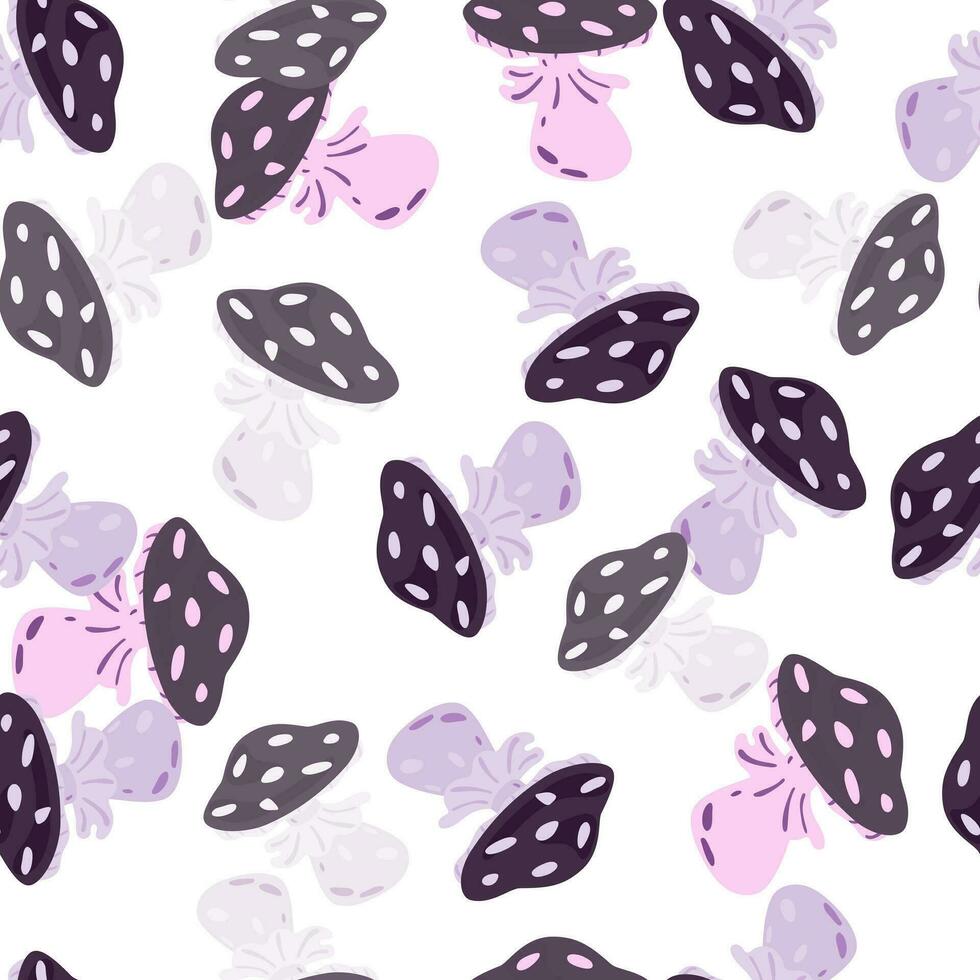 Magical magic fly agaric seamless pattern. Creative mushrooms silhouettes wallpaper. vector