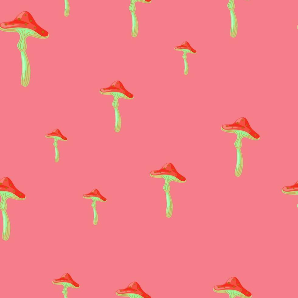 Magical fly agaric wallpaper. Fairytail mushrooms Seamless pattern. vector