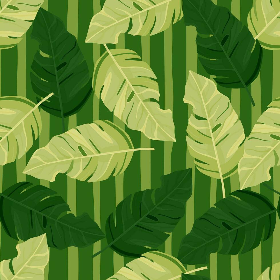 Hawaiian-inspired pattern. Fashionably exotic, palm trees and lush greenery wallpaper. Abstract backdrop botanical garden. vector