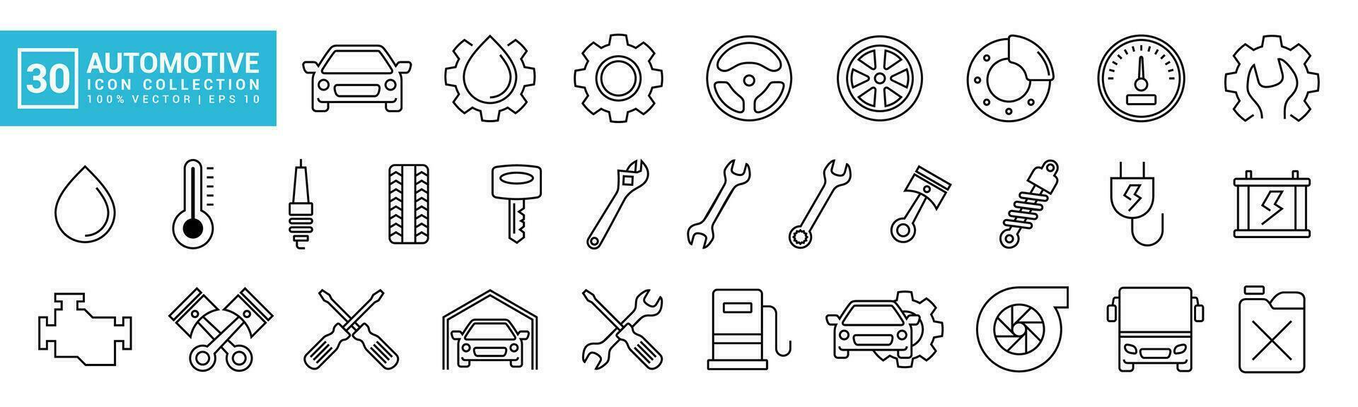 Collection of automotive icons, car, machine, garage, service tools, editable and resizable vector EPS 10.