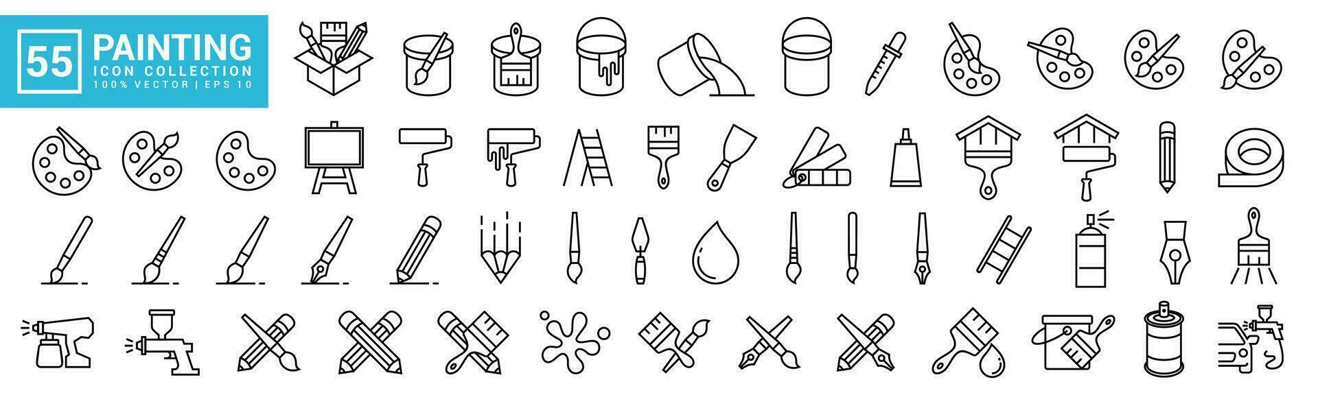 Collection of painting related icons, various painting tools, paint icons icon template editable resizable EPS 10 vector