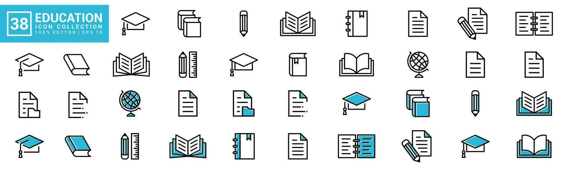 Collection of education icons, graduation, ranking, teaching, school equipment, editable and resizable EPS 10. vector