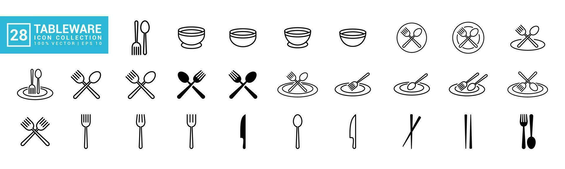 colección de vajilla iconos, cocina, cocinar, cocinero, editable y redimensionable eps 10 vector