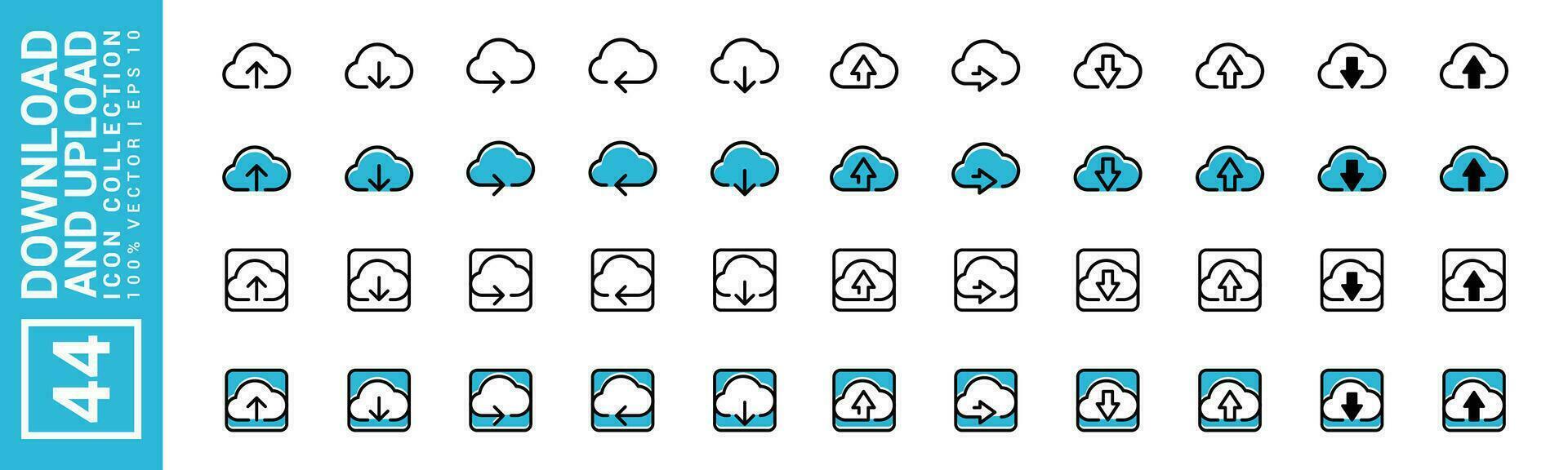 Collection icons of upload and download, data, file, internet, editable and resizable EPS 10 vector