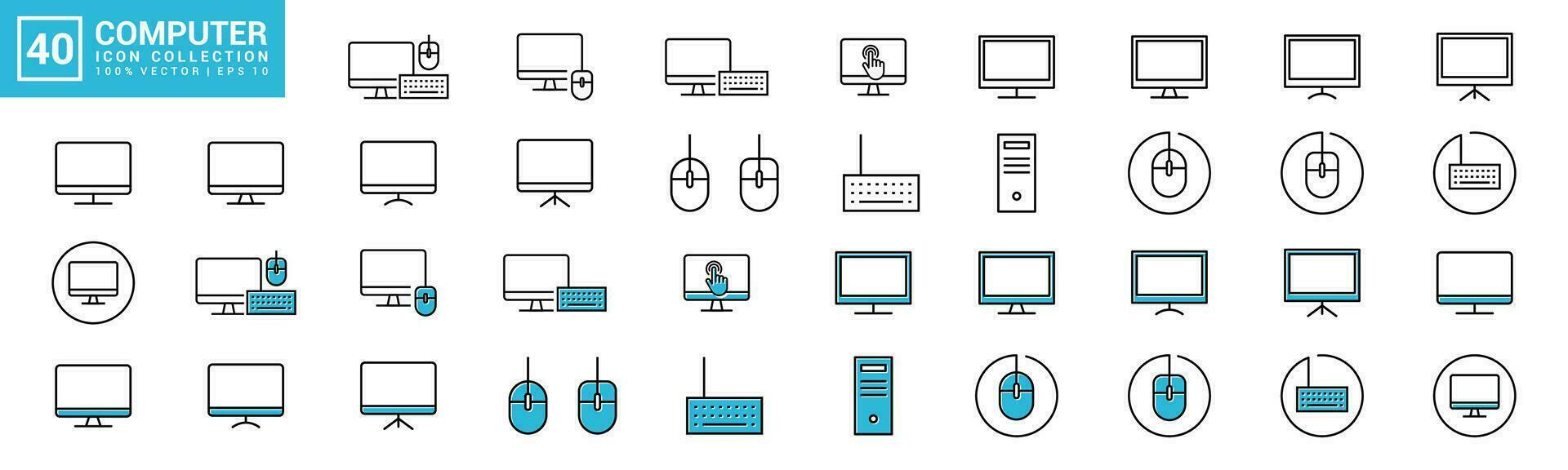 Collection of computer icons, computer equipment, work, designer, editor, editable and resizable EPS 10 vector
