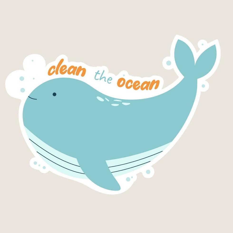 Clean the ocean sticker. Ecology and protection of endangered species concept. Hands hold the earth. Eco friendly, save the Earth concept. vector