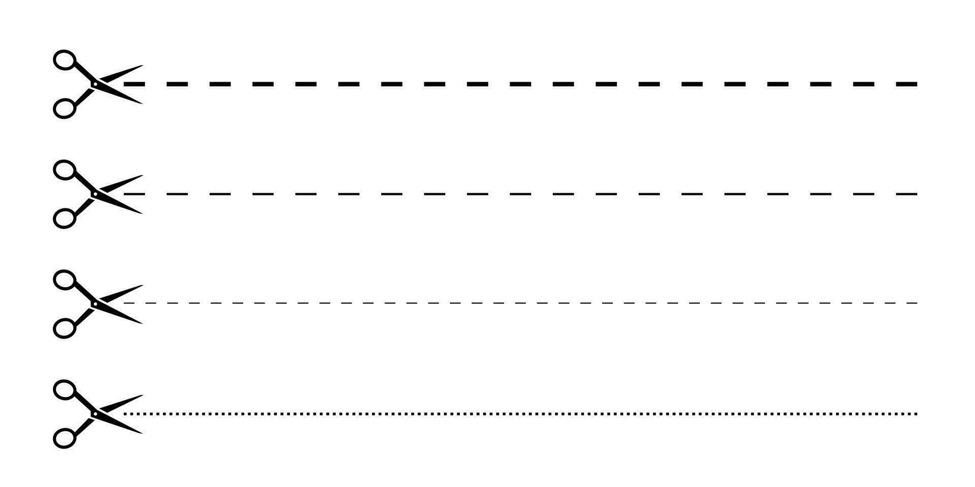 Set of scissors with cut lines. Vector scissors cut lines. Vector icons.