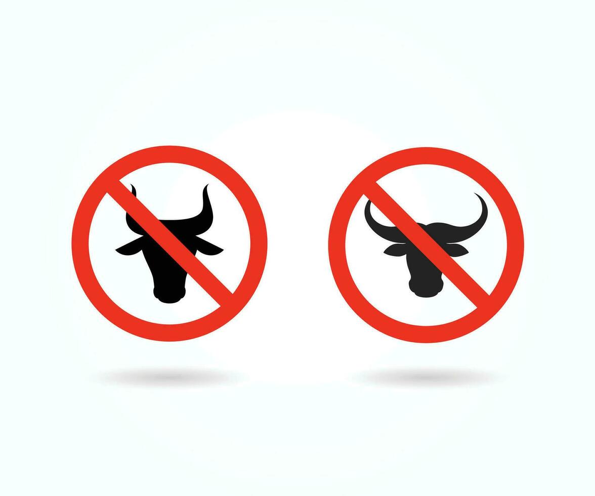 No beef meat red prohibition sign flat vector icon isolated on white
