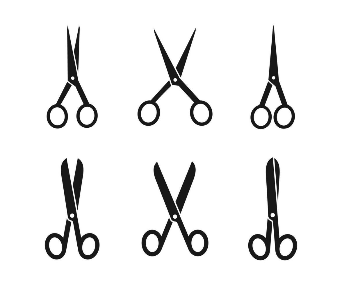 Set of open black scissors vector icon on white background