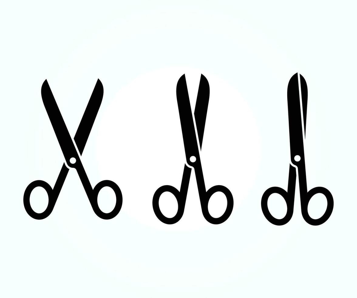 Set of black open scissors on white background vector