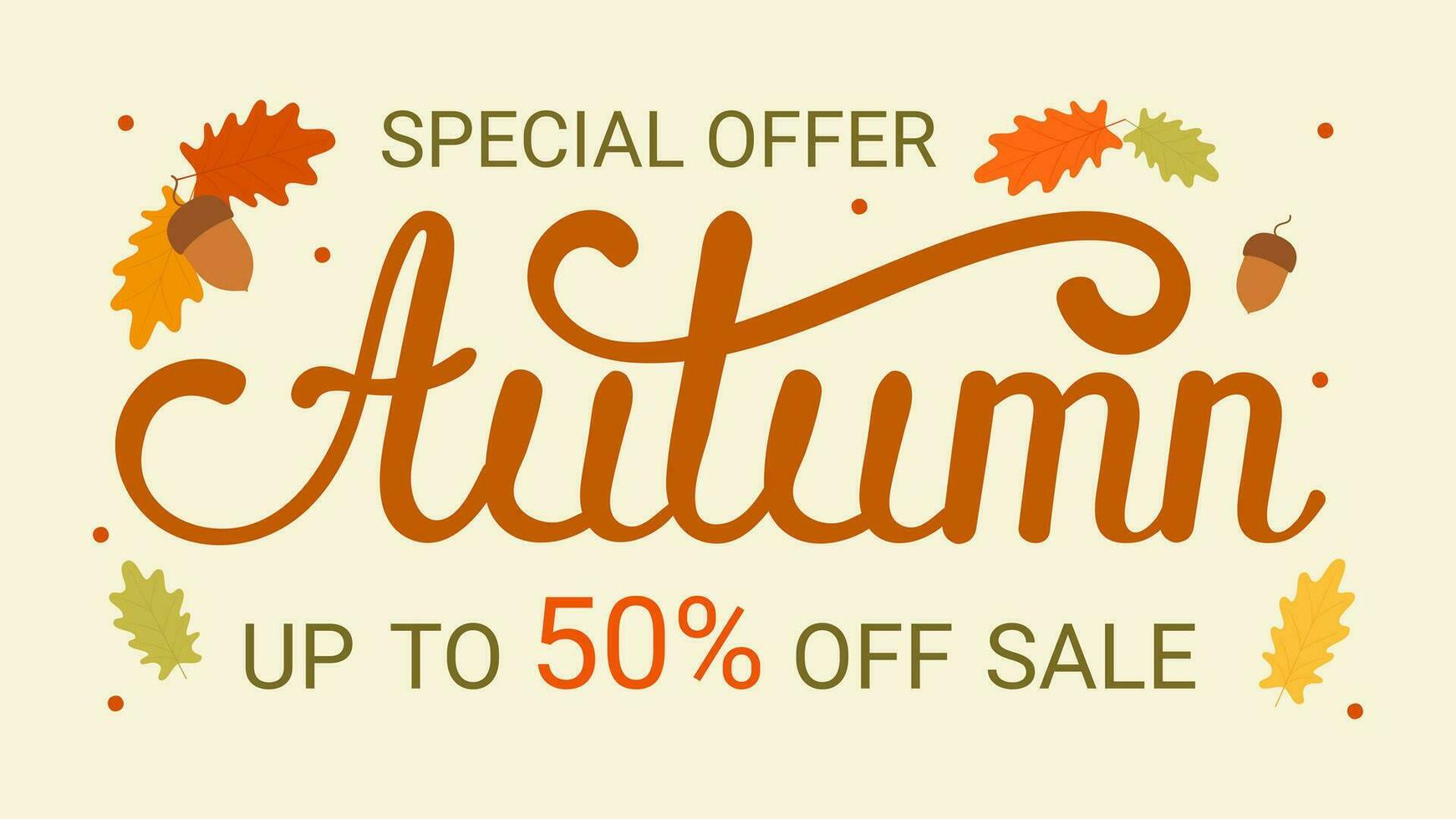 Text banners of the autumn sale for the September shopping promotion or the autumn discount in the store. Vector oak acorn with leaves for the design of a discount leaflet or a web banner.