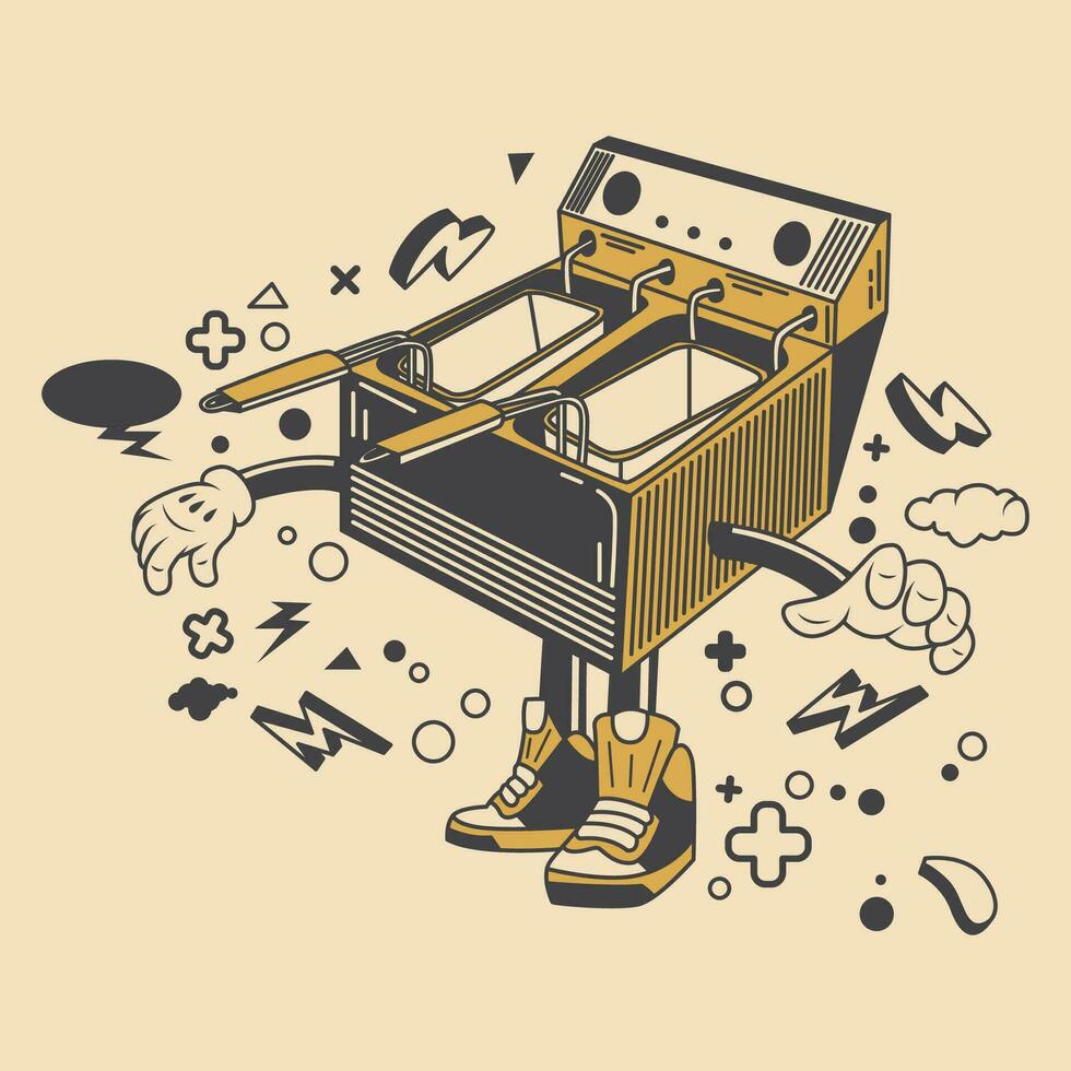 Retro deep fryer Cartoon Character Vector Stock Illustration