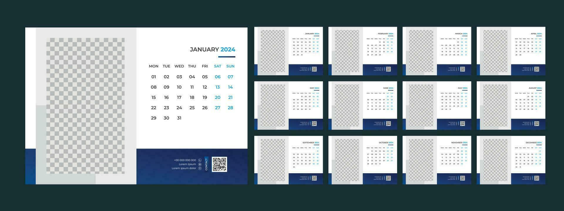 calendar, 2024, desk, template, design vector