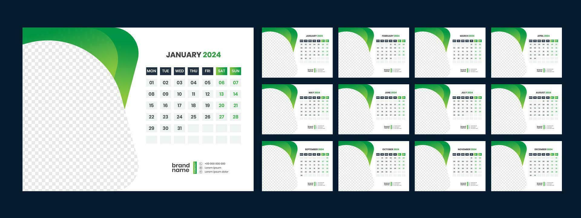 calendario, 2024, muro, calandrar, modelo vector