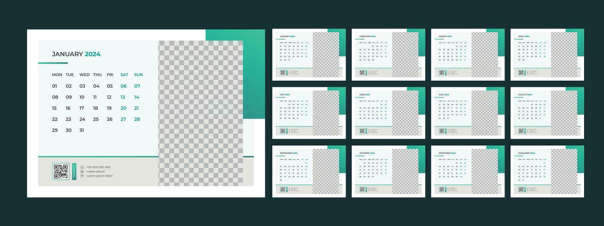 calendar, 2024, desk, template, design vector