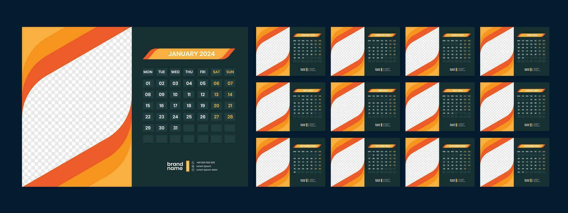 calendario, 2024, muro, calandrar, modelo vector