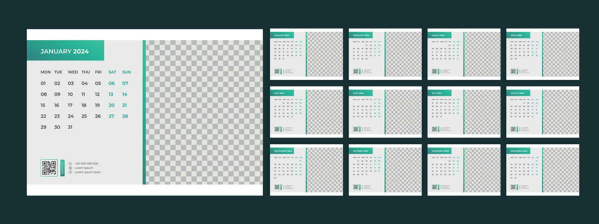 calendar, 2024, desk, template, design vector