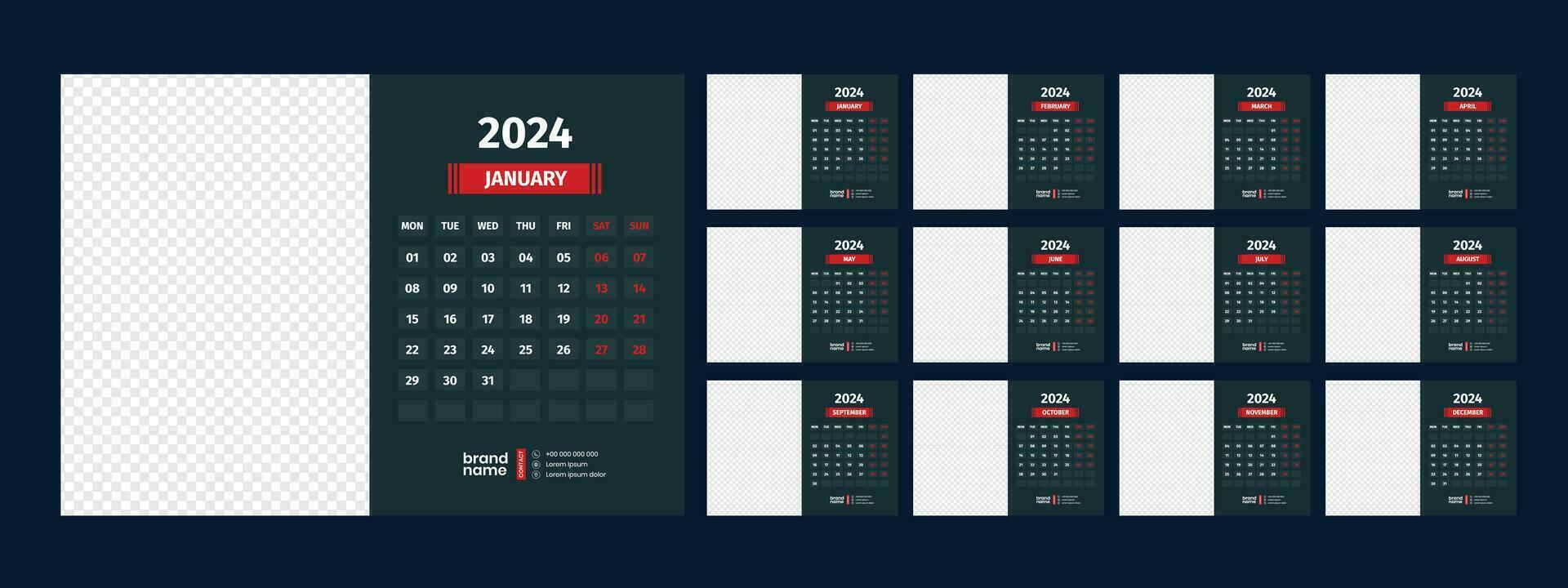 calendar, 2024, wall, calender, template vector