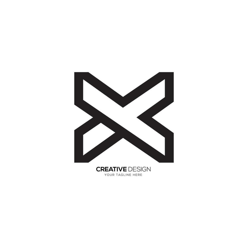 Letter X creative negative space simple monogram flat unique logo. X logo design vector