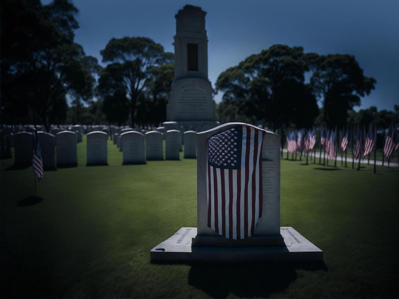 Flag on tombstone at the national heroes cemetery, image photo