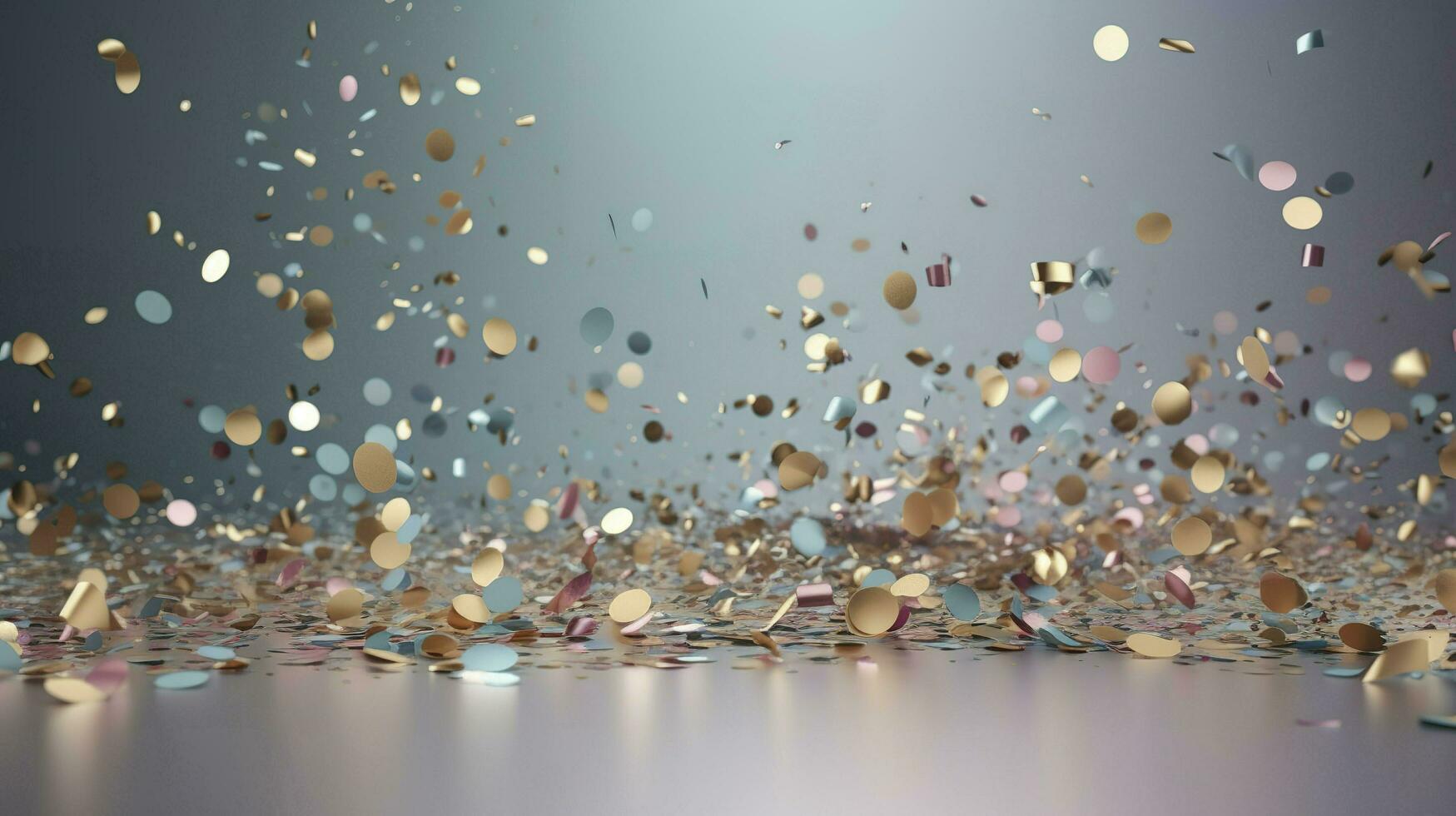 confetti and bubbles flying in the light, in the style of gray and blue, vibrant stage backdrops, detailed backgrounds, sky-blue and gold, light purple and red, generat ai photo