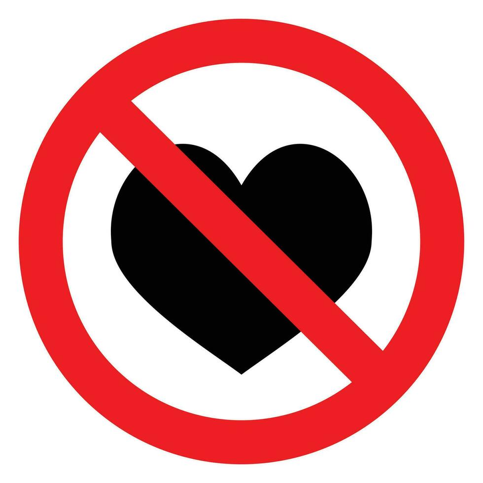 Ban love heart. Symbol of forbidden and stop love. Vector illustration
