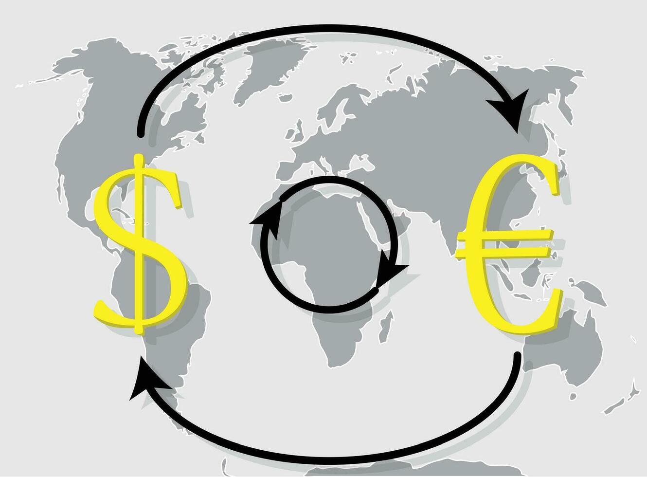 Currency exchange euro dollar on world map background vector