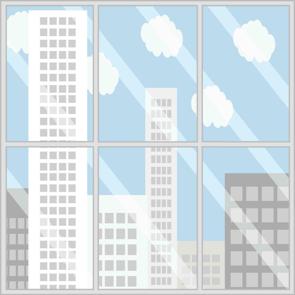 Panorama business building. City view window, office window view, balcony view vector illustration