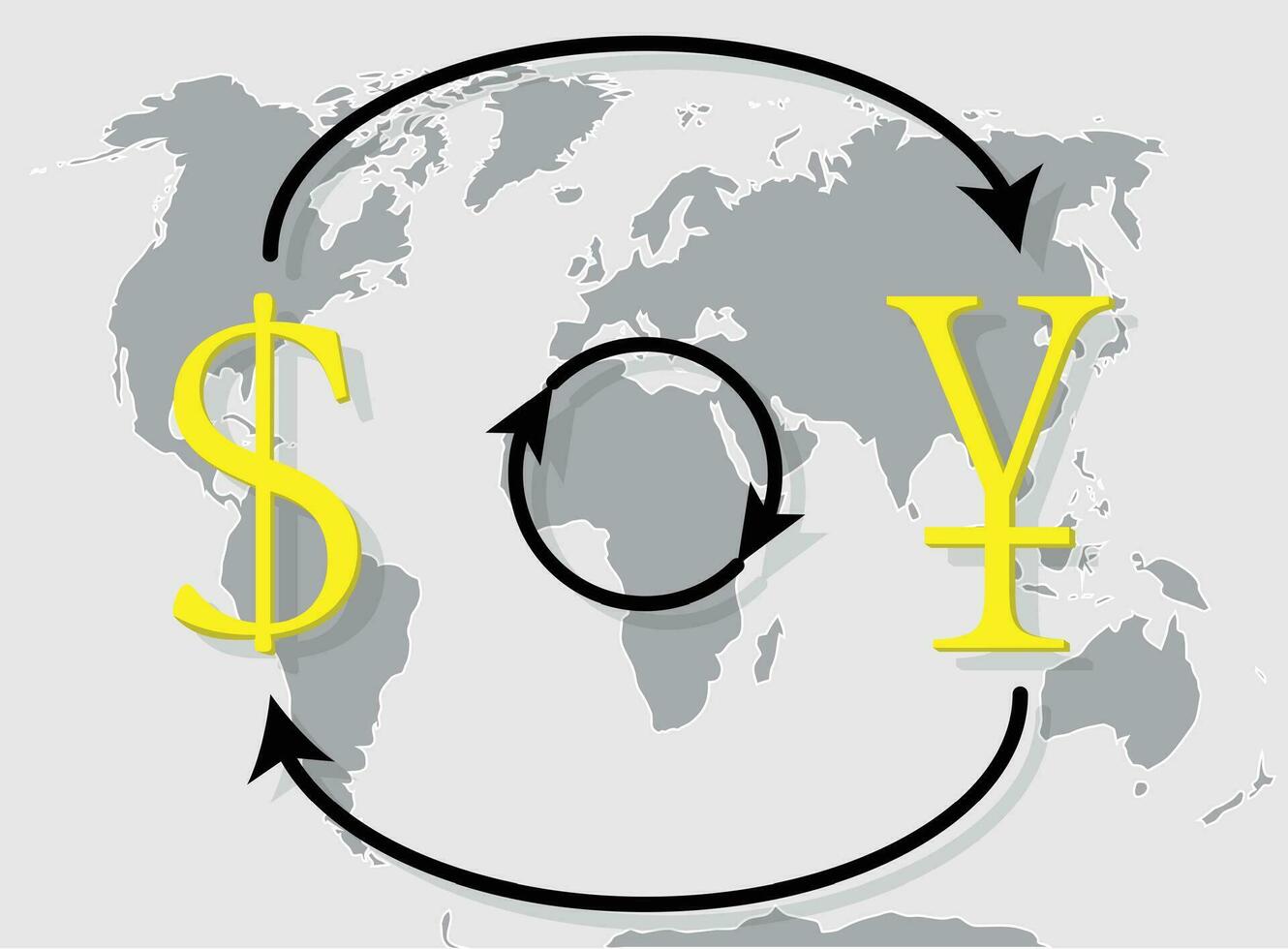 Currency exchange japanese yen dollar on world map background vector