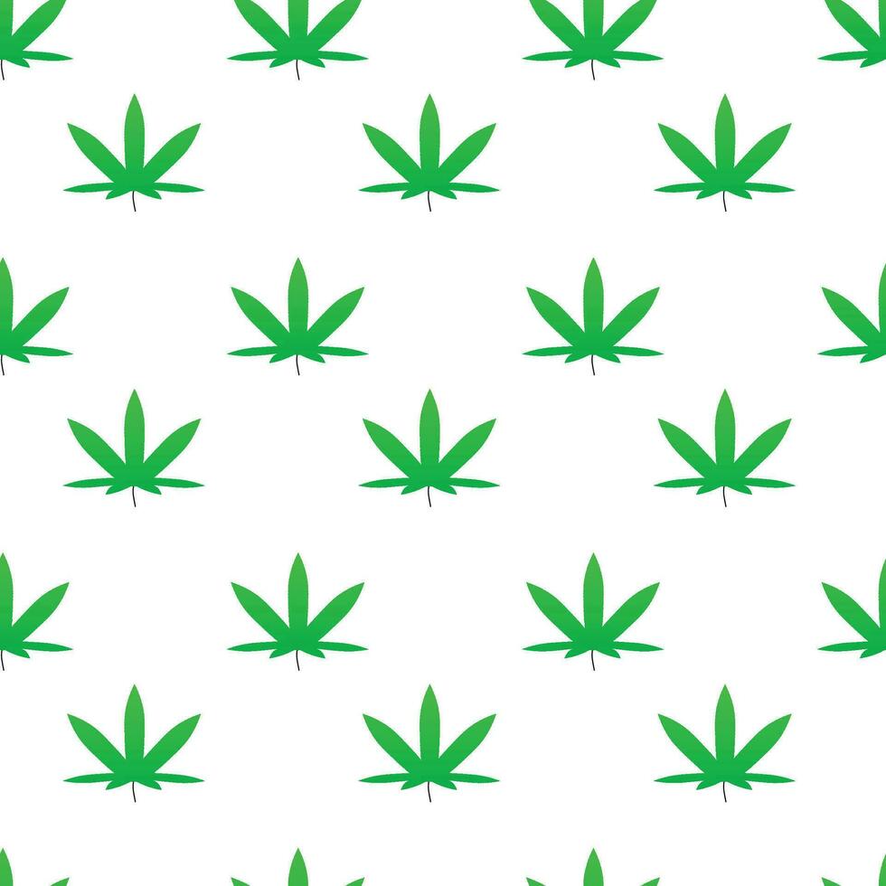 Green weed cannabis leaf pattern. Drugs medical marijuana, cannabis plant seamless background. Vector illustration