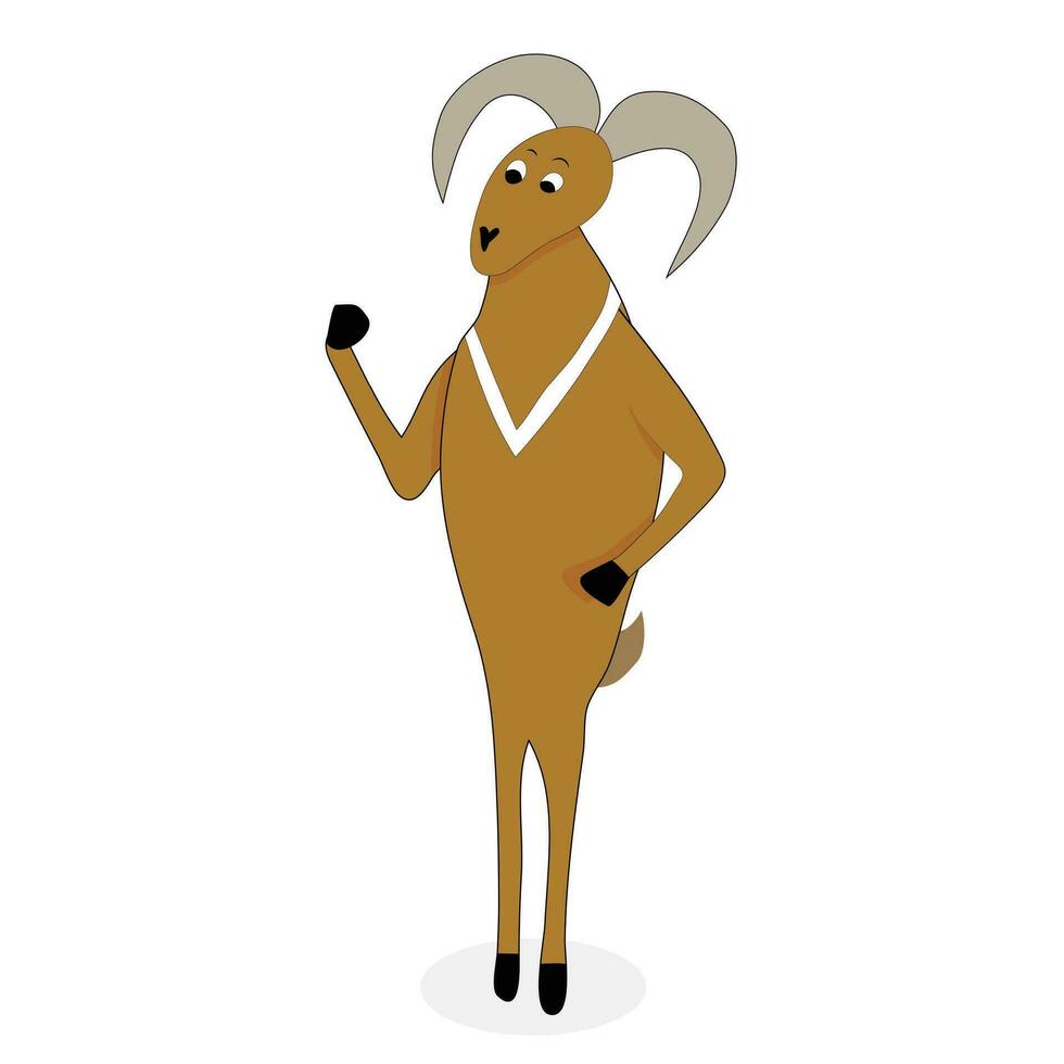 Urial ram animal character. Character mammal ram, young anuimal with bighorn, vector illustration