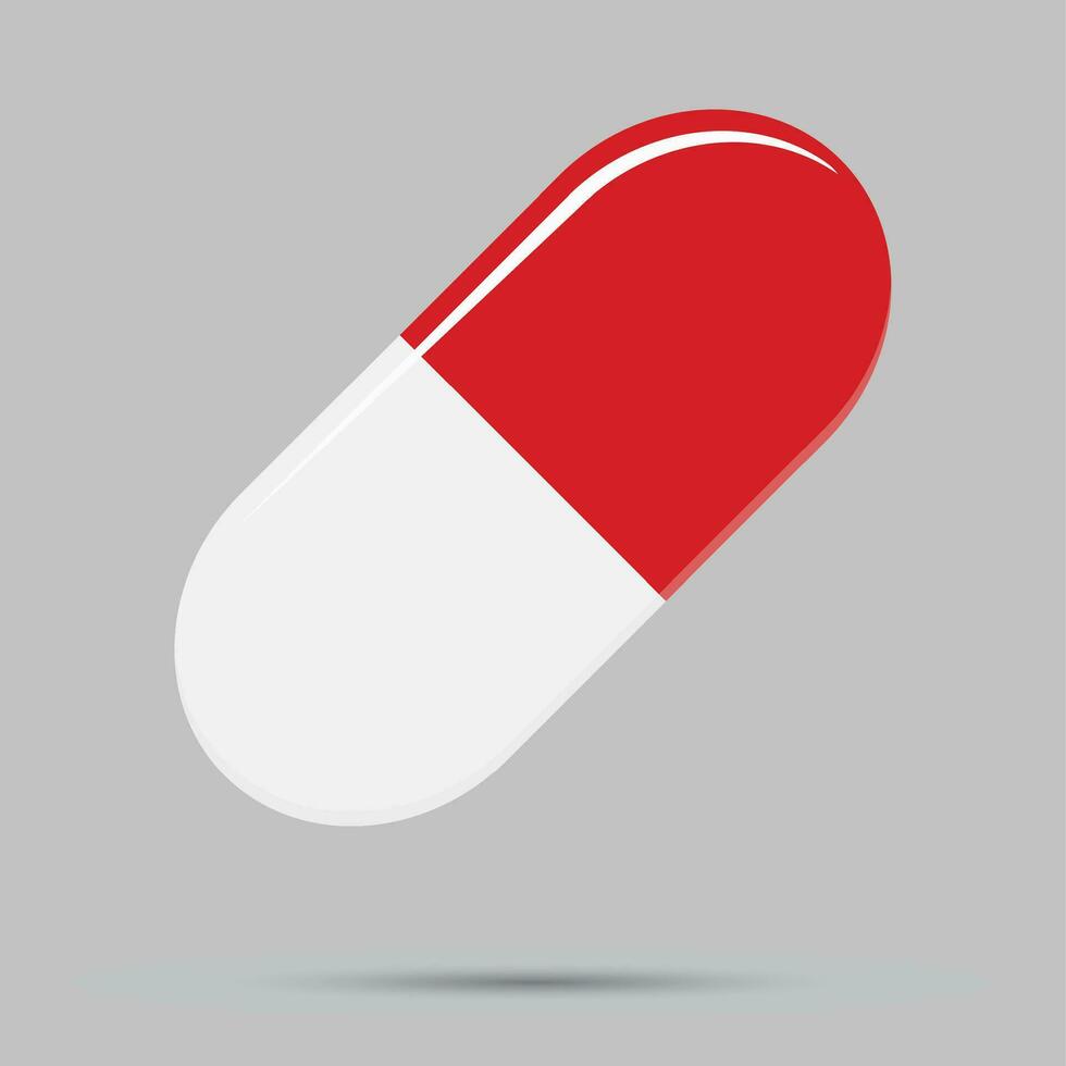 Capsule tablet red white vector. Pharmaceutical capsule for medication, antibiotic or vitamin illustration vector