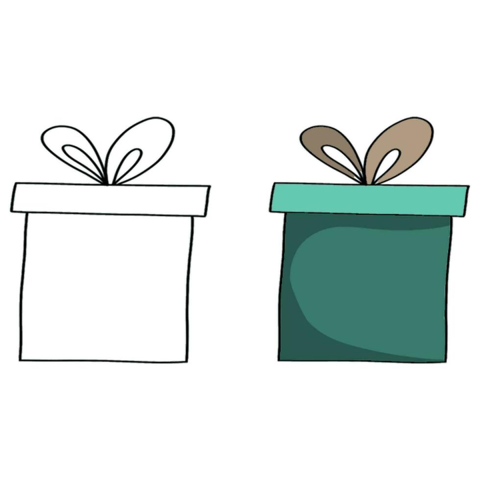 Hand  drawn gift box for birthday, christmas, new years eve, romantic date or a party. in black and white and colored vector
